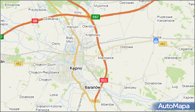mapa Mianowice gmina Kępno, Mianowice gmina Kępno na mapie Targeo