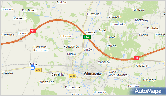 mapa Mirków gmina Wieruszów, Mirków gmina Wieruszów na mapie Targeo