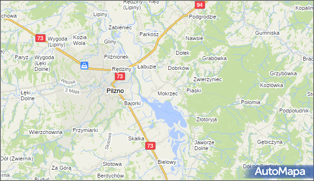 mapa Mokrzec gmina Pilzno, Mokrzec gmina Pilzno na mapie Targeo