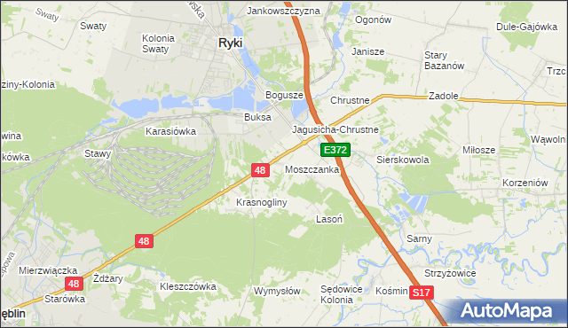 mapa Moszczanka gmina Ryki, Moszczanka gmina Ryki na mapie Targeo