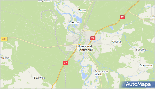 mapa Nowogród Bobrzański, Nowogród Bobrzański na mapie Targeo