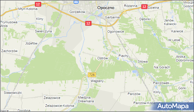 mapa Ostrów gmina Opoczno, Ostrów gmina Opoczno na mapie Targeo