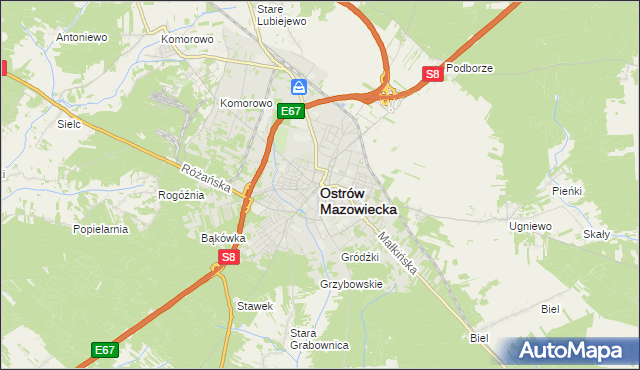 mapa Ostrów Mazowiecka, Ostrów Mazowiecka na mapie Targeo