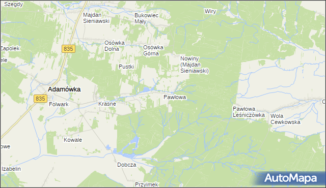mapa Pawłowa gmina Adamówka, Pawłowa gmina Adamówka na mapie Targeo