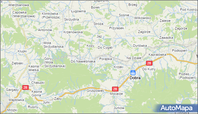 mapa Porąbka gmina Dobra, Porąbka gmina Dobra na mapie Targeo