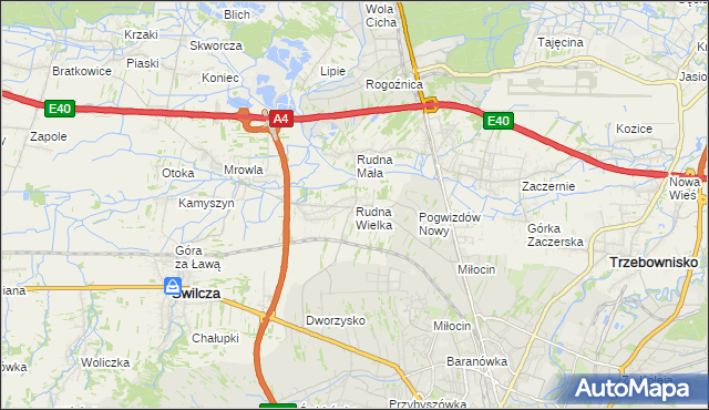 mapa Rudna Wielka gmina Świlcza, Rudna Wielka gmina Świlcza na mapie Targeo