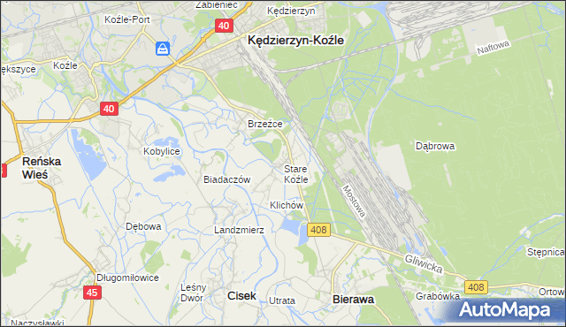 mapa Stare Koźle, Stare Koźle na mapie Targeo