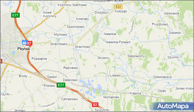 mapa Strubiny gmina Płońsk, Strubiny gmina Płońsk na mapie Targeo