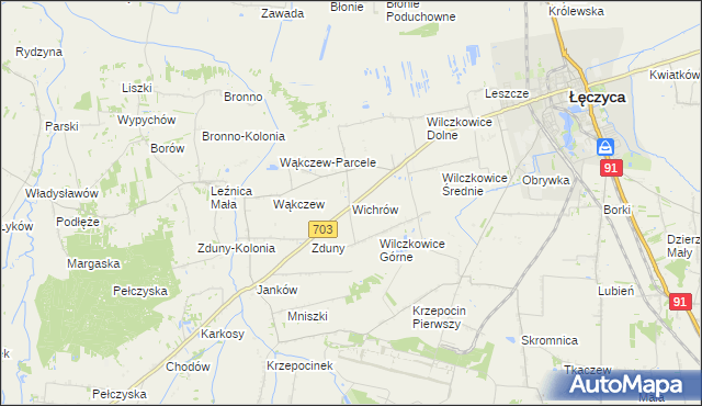 mapa Wichrów gmina Łęczyca, Wichrów gmina Łęczyca na mapie Targeo