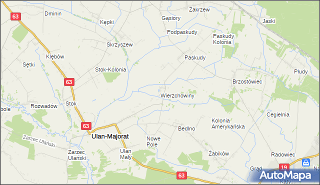 mapa Wierzchowiny gmina Ulan-Majorat, Wierzchowiny gmina Ulan-Majorat na mapie Targeo