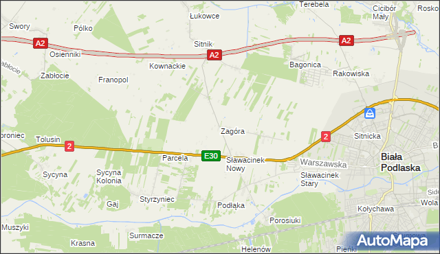 mapa Zagóra gmina Biała Podlaska, Zagóra gmina Biała Podlaska na mapie Targeo