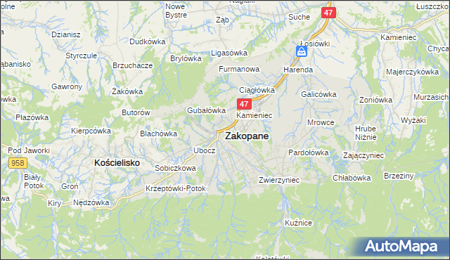 mapa Zakopanego, Zakopane na mapie Targeo