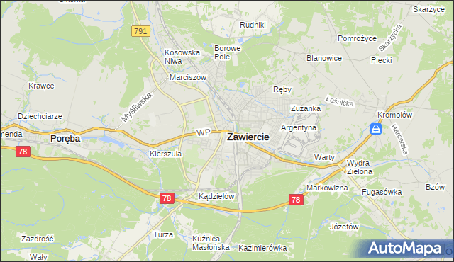 mapa Zawiercie, Zawiercie na mapie Targeo