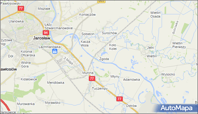 mapa Zgoda gmina Jarosław, Zgoda gmina Jarosław na mapie Targeo