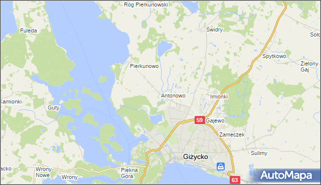 mapa Antonowo gmina Giżycko, Antonowo gmina Giżycko na mapie Targeo