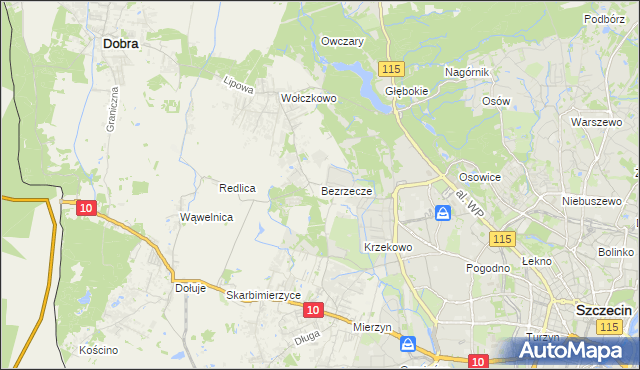 mapa Bezrzecze, Bezrzecze na mapie Targeo