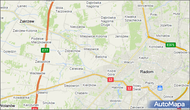 mapa Bielicha, Bielicha na mapie Targeo