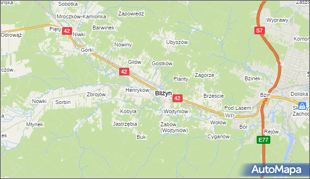 mapa Bliżyn, Bliżyn na mapie Targeo