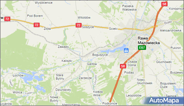 mapa Boguszyce gmina Rawa Mazowiecka, Boguszyce gmina Rawa Mazowiecka na mapie Targeo