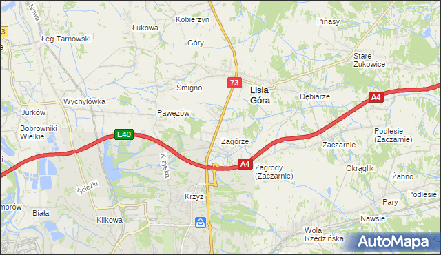 mapa Brzozówka gmina Lisia Góra, Brzozówka gmina Lisia Góra na mapie Targeo