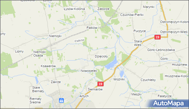 mapa Dzięcioły gmina Łosice, Dzięcioły gmina Łosice na mapie Targeo
