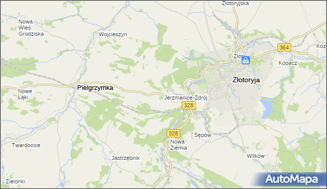 mapa Jerzmanice-Zdrój, Jerzmanice-Zdrój na mapie Targeo