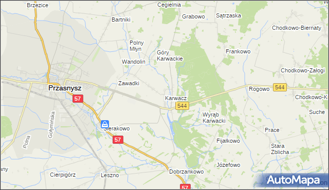 mapa Karwacz gmina Przasnysz, Karwacz gmina Przasnysz na mapie Targeo