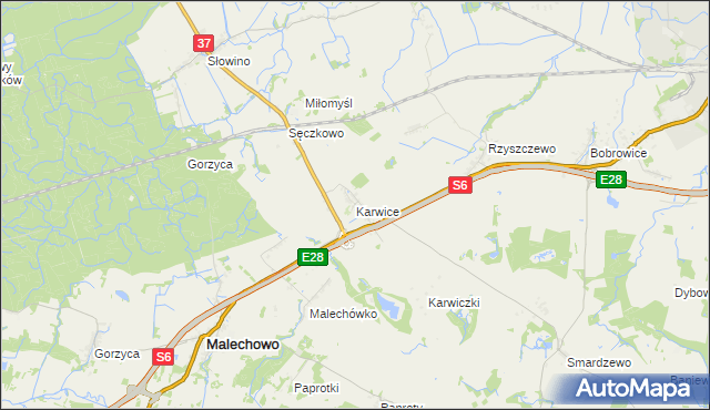 mapa Karwice gmina Malechowo, Karwice gmina Malechowo na mapie Targeo