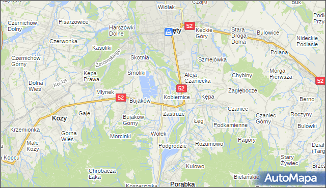 mapa Kobiernice, Kobiernice na mapie Targeo