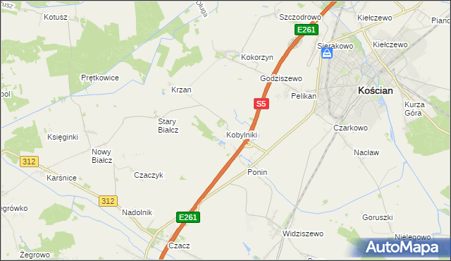 mapa Kobylniki gmina Kościan, Kobylniki gmina Kościan na mapie Targeo