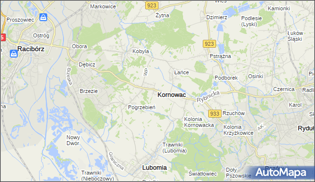 mapa Kornowac, Kornowac na mapie Targeo