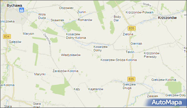 mapa Kosarzew-Stróża, Kosarzew-Stróża na mapie Targeo