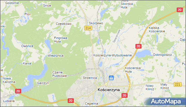 mapa Kościerzyna-Wybudowanie, Kościerzyna-Wybudowanie na mapie Targeo