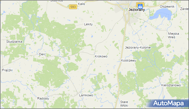 mapa Krokowo gmina Jeziorany, Krokowo gmina Jeziorany na mapie Targeo