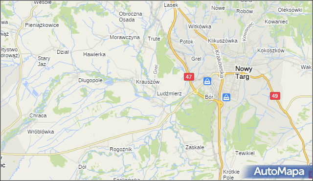 mapa Ludźmierz, Ludźmierz na mapie Targeo