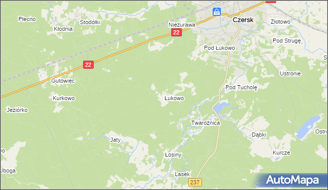 mapa Łukowo gmina Czersk, Łukowo gmina Czersk na mapie Targeo