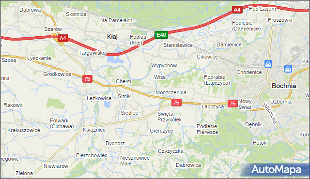 mapa Moszczenica gmina Bochnia, Moszczenica gmina Bochnia na mapie Targeo