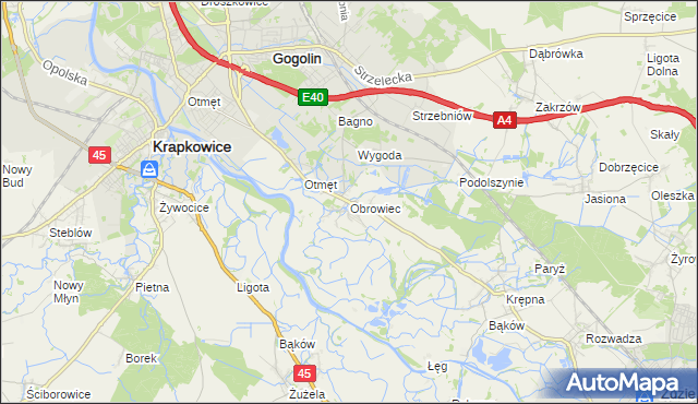 mapa Obrowiec gmina Gogolin, Obrowiec gmina Gogolin na mapie Targeo