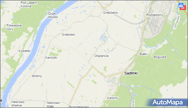 mapa Olszanica gmina Sadlinki, Olszanica gmina Sadlinki na mapie Targeo