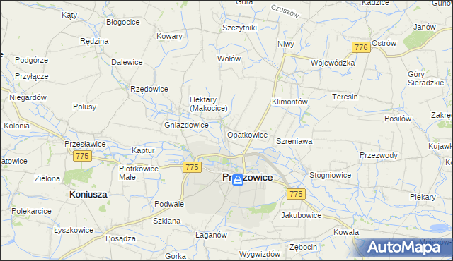 mapa Opatkowice gmina Proszowice, Opatkowice gmina Proszowice na mapie Targeo