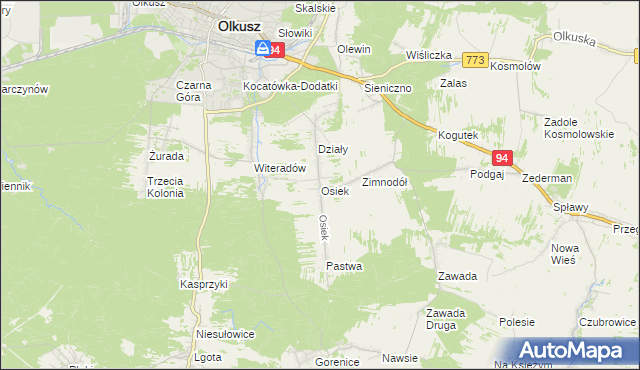 mapa Osiek gmina Olkusz, Osiek gmina Olkusz na mapie Targeo