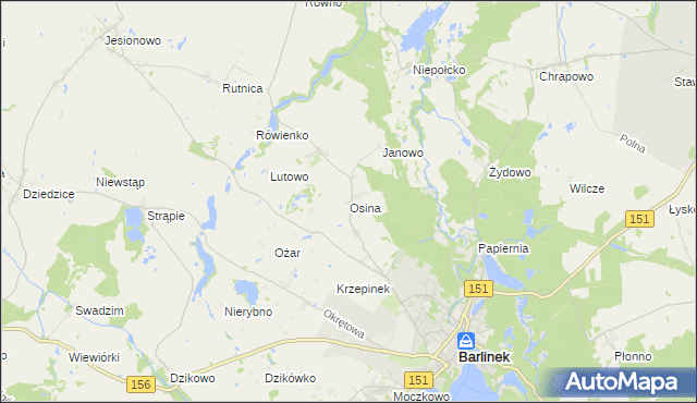 mapa Osina gmina Barlinek, Osina gmina Barlinek na mapie Targeo