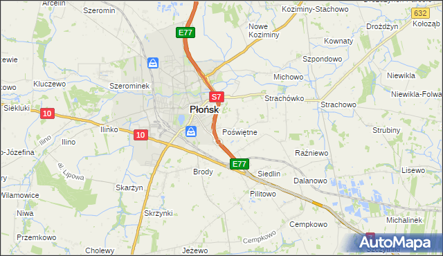 mapa Poświętne gmina Płońsk, Poświętne gmina Płońsk na mapie Targeo