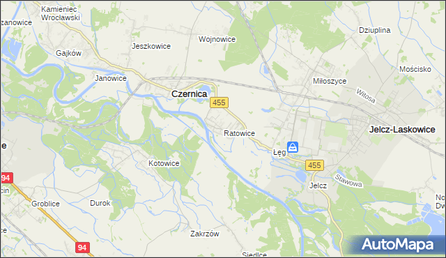 mapa Ratowice gmina Czernica, Ratowice gmina Czernica na mapie Targeo