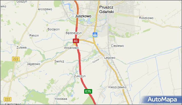 mapa Rusocin gmina Pruszcz Gdański, Rusocin gmina Pruszcz Gdański na mapie Targeo