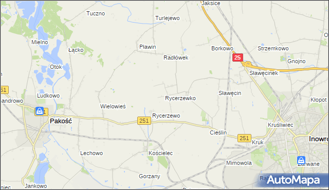 mapa Rycerzewko gmina Pakość, Rycerzewko gmina Pakość na mapie Targeo
