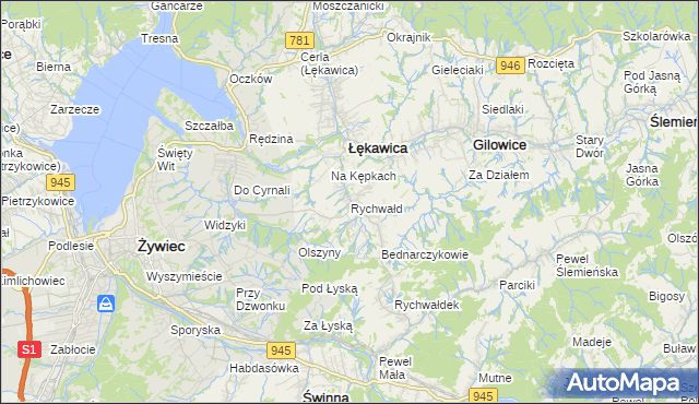 mapa Rychwałd gmina Gilowice, Rychwałd gmina Gilowice na mapie Targeo