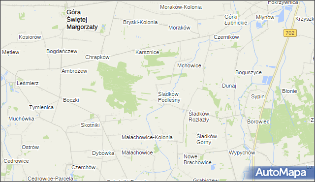 mapa Śladków Podleśny, Śladków Podleśny na mapie Targeo