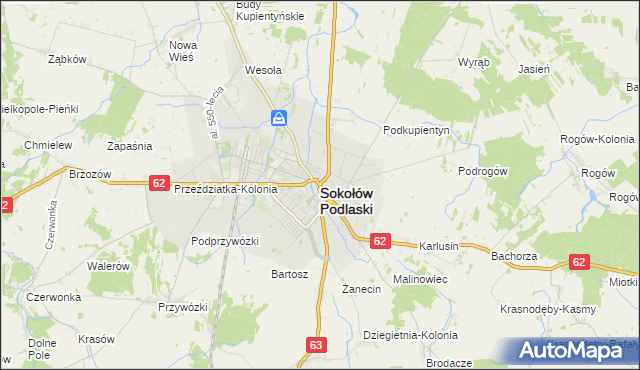 mapa Sokołów Podlaski, Sokołów Podlaski na mapie Targeo