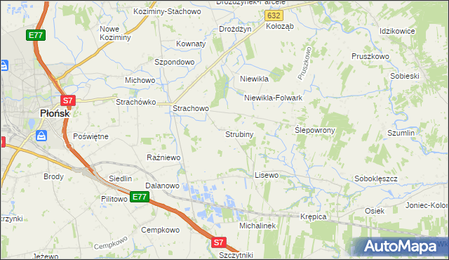 mapa Strubiny gmina Płońsk, Strubiny gmina Płońsk na mapie Targeo